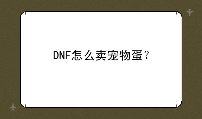 DNF怎么卖宠物蛋？