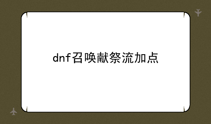 dnf召唤献祭流加点
