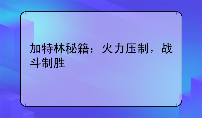 加特林秘籍：火力压制，战斗制胜