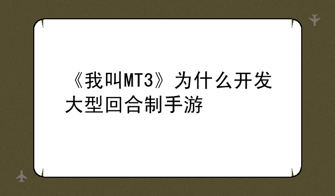 《我叫MT3》为什么开发大型回合制手游