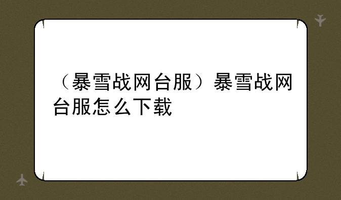 （暴雪战网台服）暴雪战网台服怎么下载