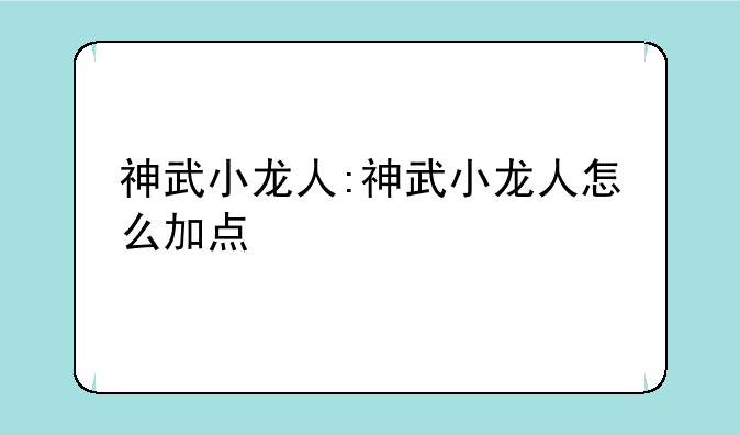 神武小龙人:神武小龙人怎么加点