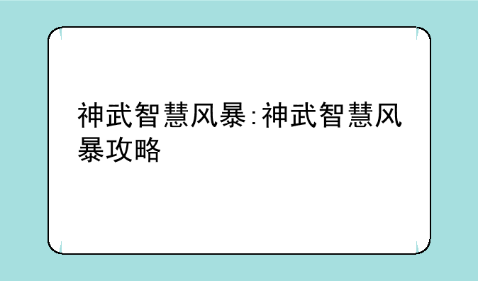 神武智慧风暴:神武智慧风暴攻略