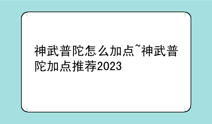 神武普陀怎么加点~神武普陀加点推荐2023