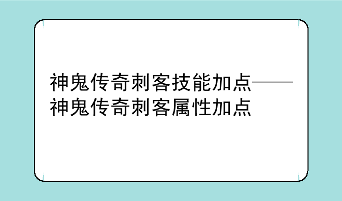 神鬼传奇刺客技能加点——神鬼传奇刺客属性加点