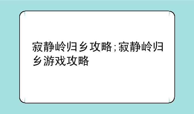 寂静岭归乡攻略;寂静岭归乡游戏攻略