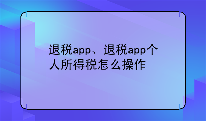 退税app、退税app个人所得税怎么操作