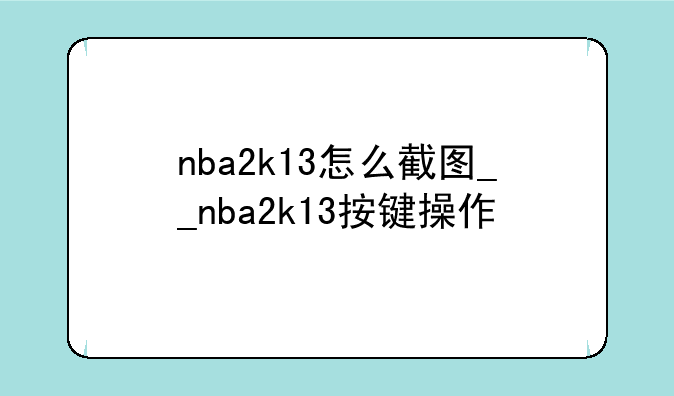 nba2k13怎么截图__nba2k13按键操作